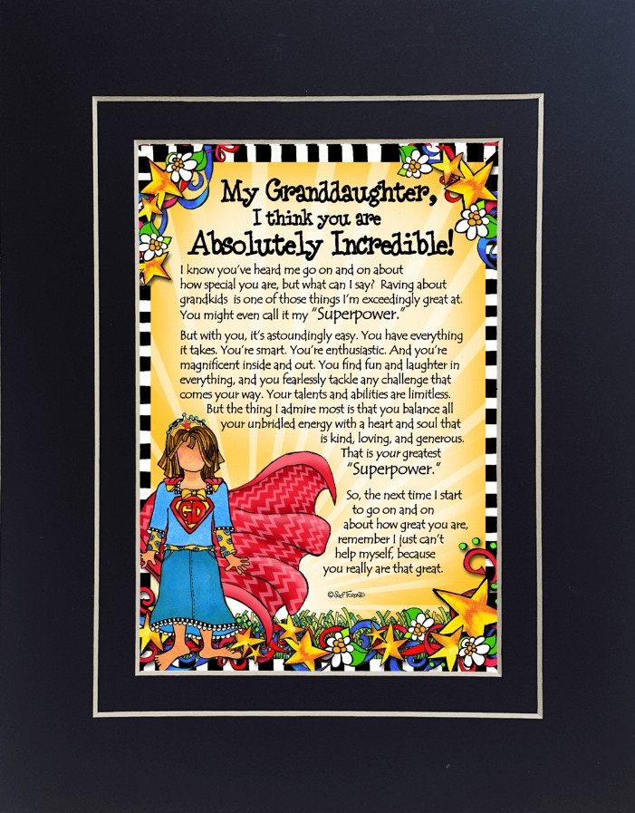 Family Themed Gifty Art - 8" x 10"BlackIncredible Granddaughter