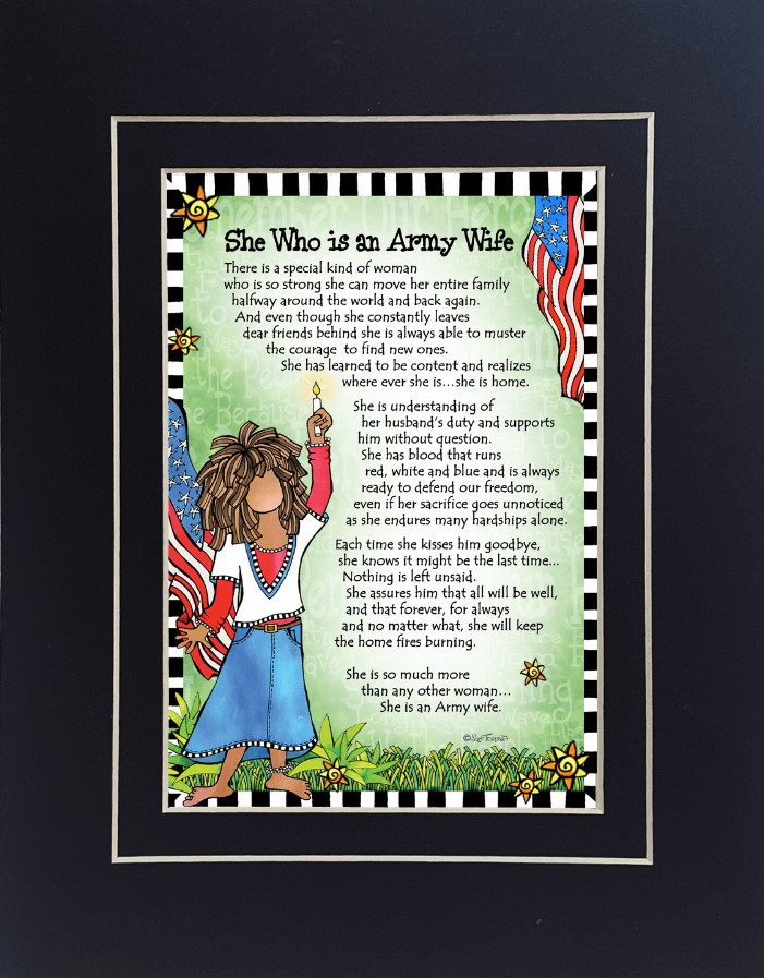 Military Wife Themed Gifty Art - 8" x 10"BlackArmy Wife