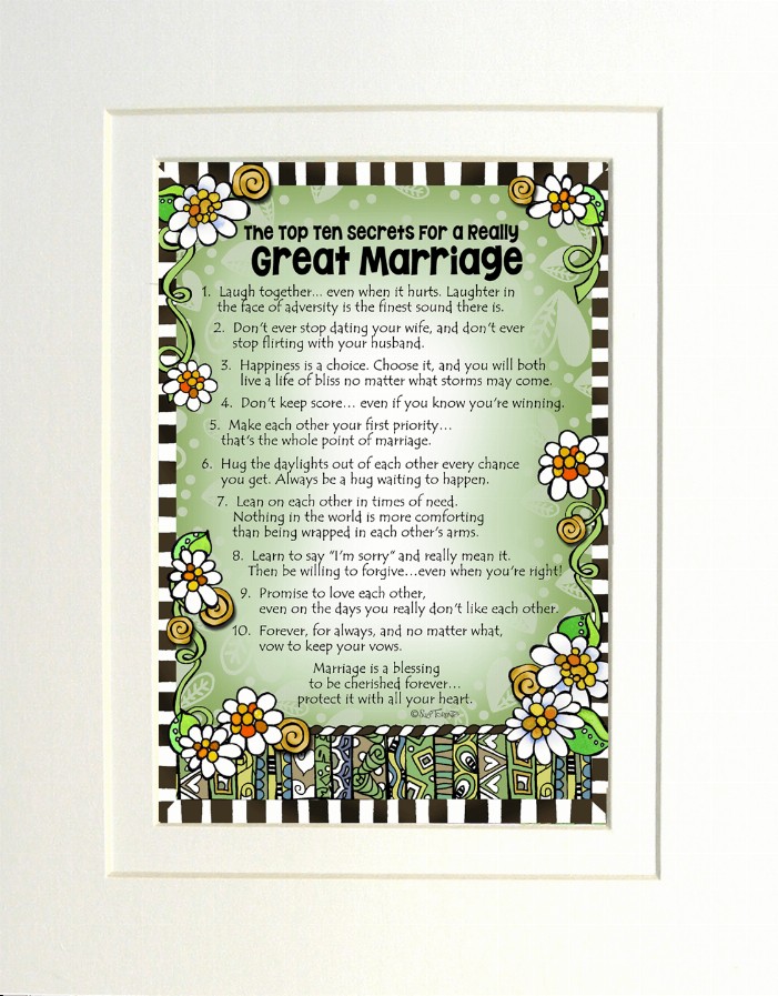 Relationship Themed Gifty Art - 8" x 10"WhiteTop Ten Secrets to Good Marriage