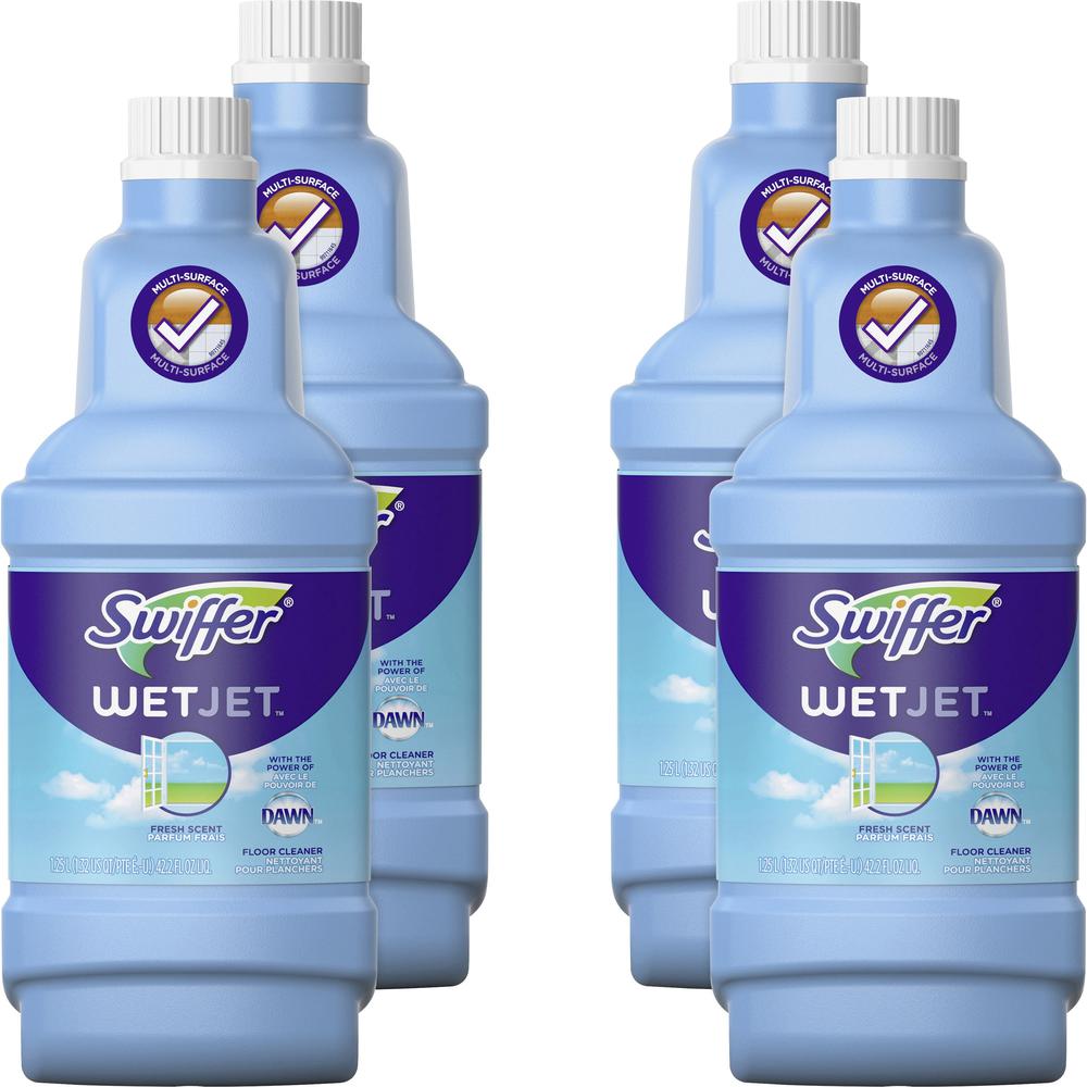 Swiffer WetJet Floor Cleaner - Liquid - 42.2 fl oz (1.3 quart) - Open-Window Fresh Scent - 4 / Carton - Clear