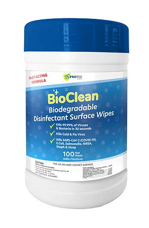 BioClean Biodegradable Disinfectant Surface Wipes- 100 wipes