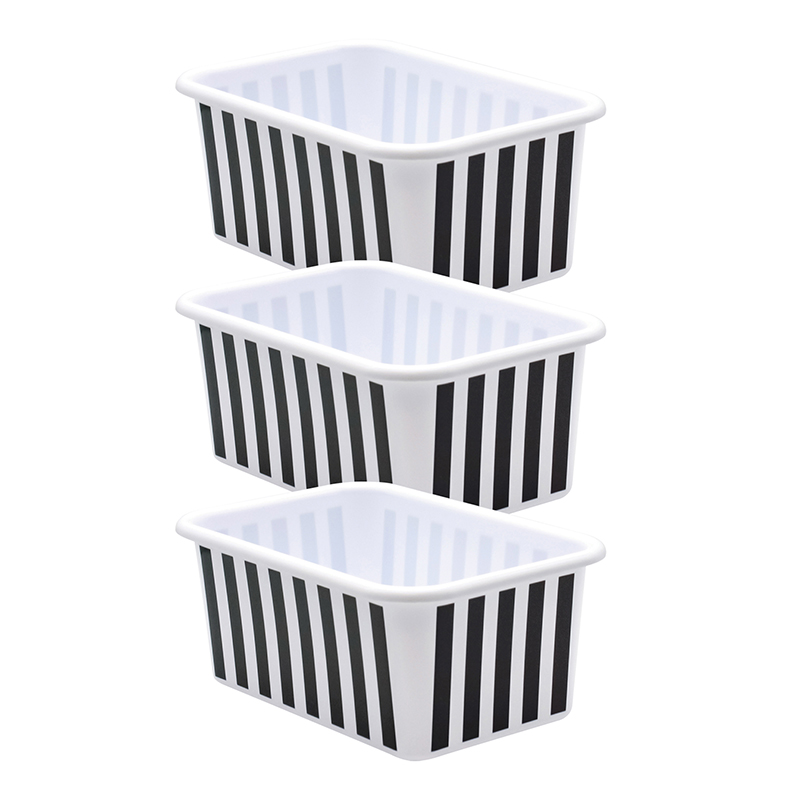 Black and White Stripes Small Plastic Storage Bin, Pack of 3