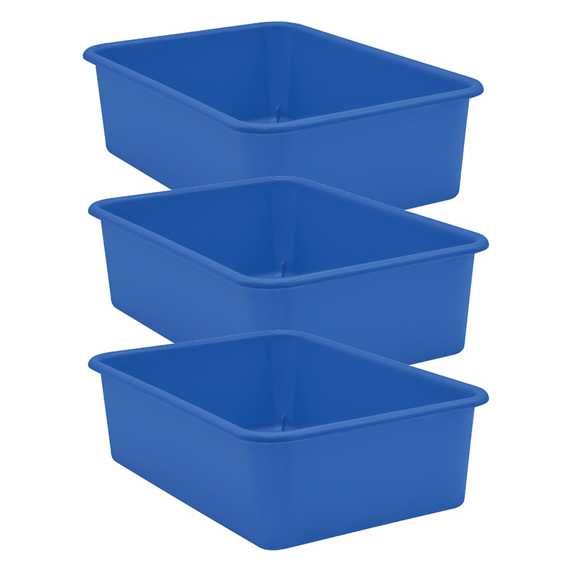 Blue Large Plastic Storage Bin, Pack of 3