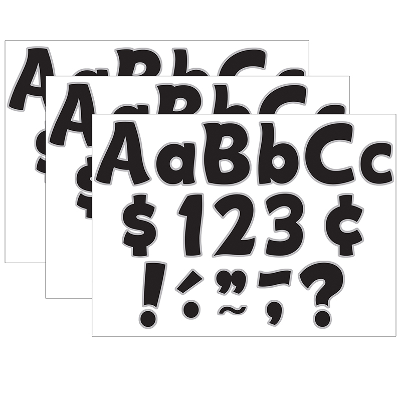 Black & Silver Funtastic Font 4" Letters Combo Pack, 208 Pieces Per Pack, 3 Packs