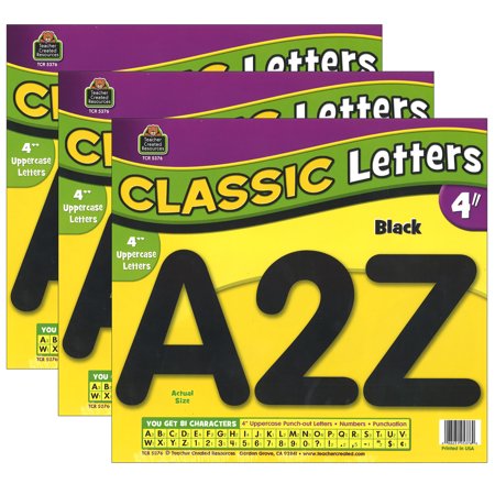 Black Classic Font 4" Letters Uppercase Pack, 81 Pieces Per Pack, 3 Packs