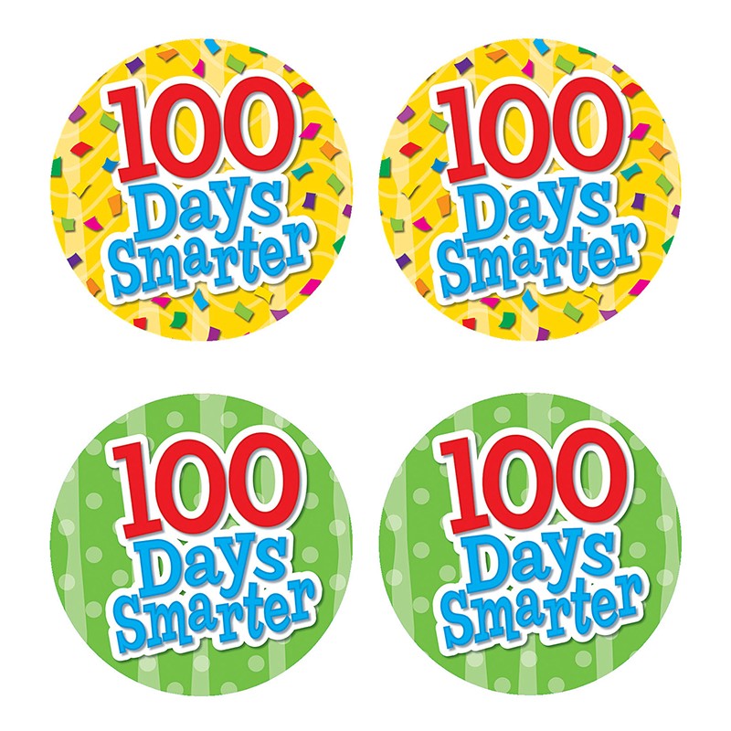 100 Days Smarter Wear 'Em Badges, Self-Adhesive, Pack of 32