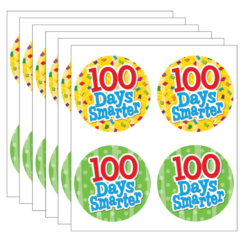 100 Days Smarter Wear 'Em Badges, Self-Adhesive, 32 Per Pack, 6 Packs