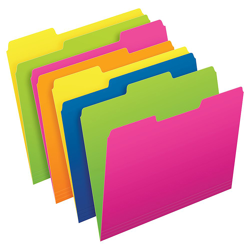 Twisted Glow File Folders, Letter Size, Assorted Colors, 1/3 Cut, Pack of 12