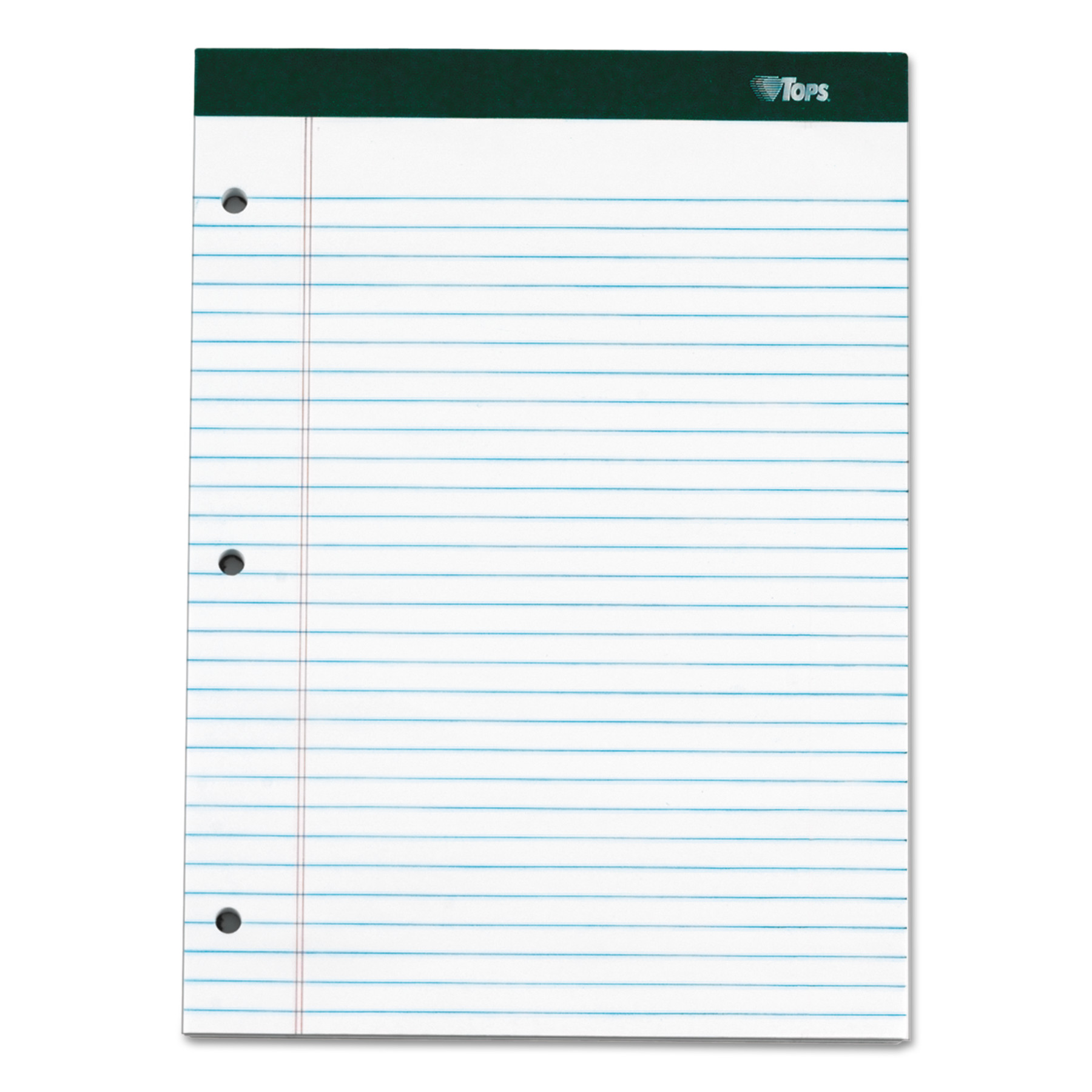 TOPS Docket 3-hole Punched Legal Ruled Legal Pads - 100 Sheets - Double Stitched - 0.34" Ruled - 16 lb Basis Weight - 8 1/2" x 1