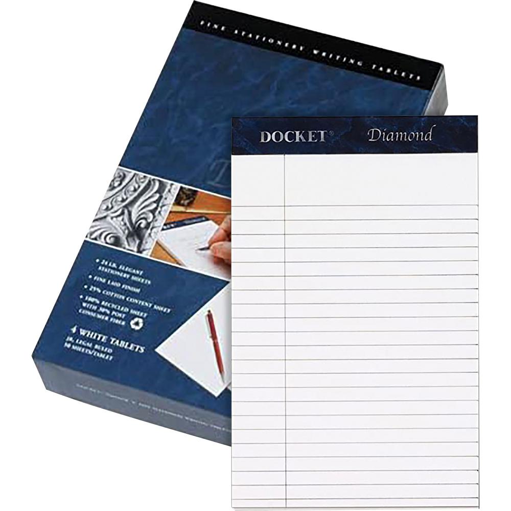 TOPS Docket Diamond Writing Tablet - Jr.Legal - 50 Sheets - Double Stitched - 24 lb Basis Weight - Jr.Legal - 5" x 8" - 8" x 5" 