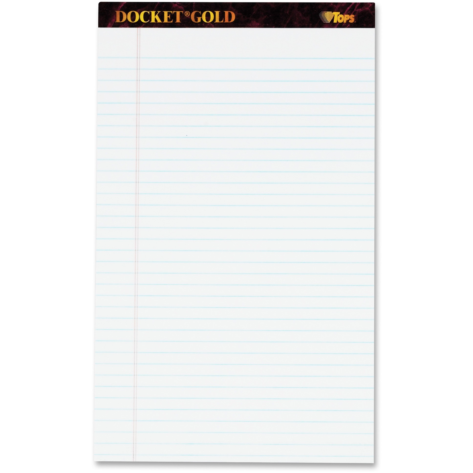 TOPS Docket Gold Legal Ruled White Legal Pads - Legal - 50 Sheets - Double Stitched - 0.34" Ruled - 20 lb Basis Weight - Legal -