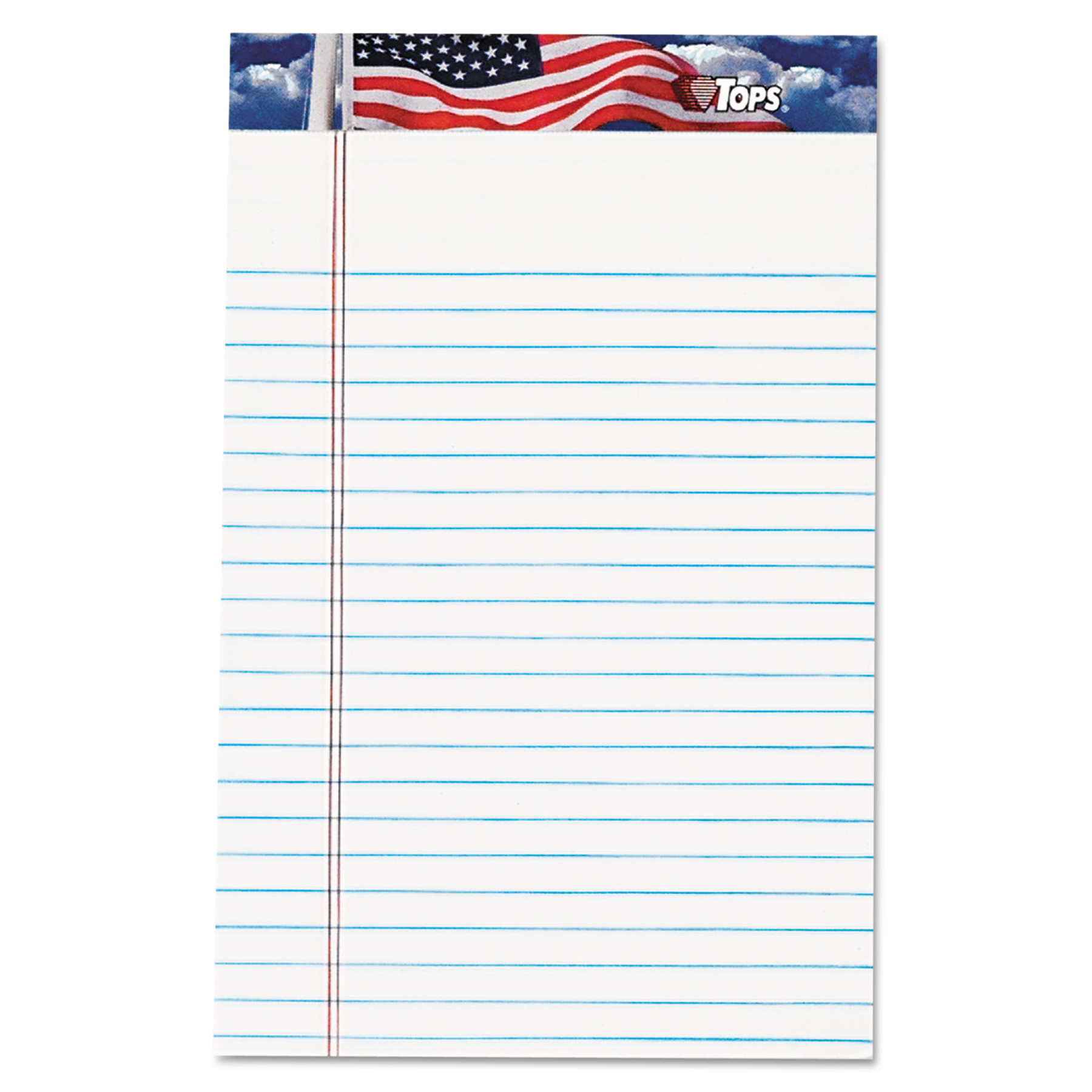TOPS American Pride Writing Tablet - 50 Sheets - Strip - 16 lb Basis Weight - Jr.Legal - 5" x 8" - 8" x 5" - White Paper - Perfo