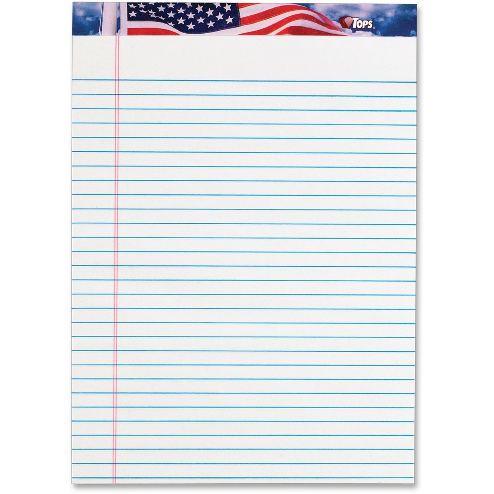TOPS American Pride Legal Rule Writing Pad - 50 Sheets - Legal Ruled - 16 lb Basis Weight - 8 1/2" x 11 3/4" - 2.38" x 11.8" x 8