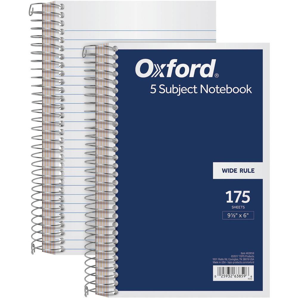 TOPS 5 Subject Wirebound Notebook - 175 Sheets - Coilock - 15 lb Basis Weight - 6" x 9 1/2" - White Paper - Navy Cover - Acid-fr