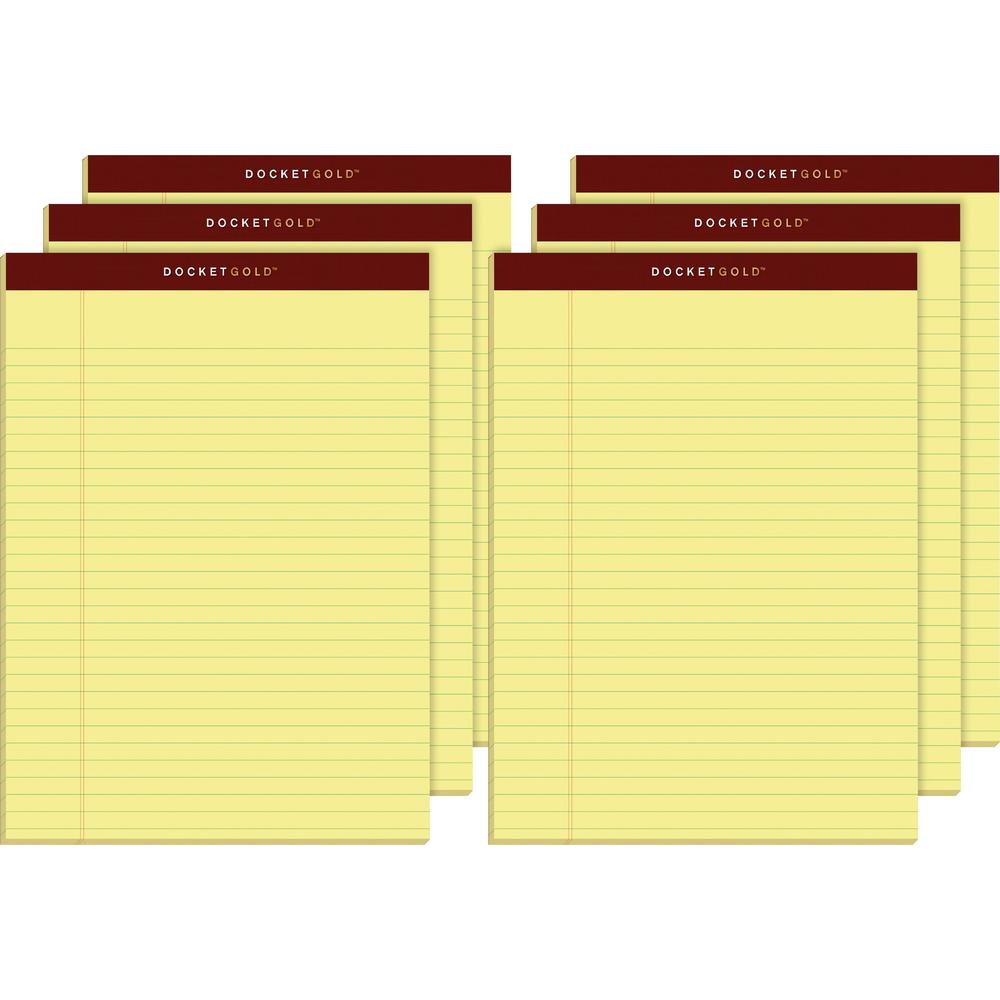 TOPS Docket Gold Legal Pads - Letter - 50 Sheets - Double Stitched - 0.34" Ruled - 20 lb Basis Weight - Letter - 8 1/2" x 11" - 