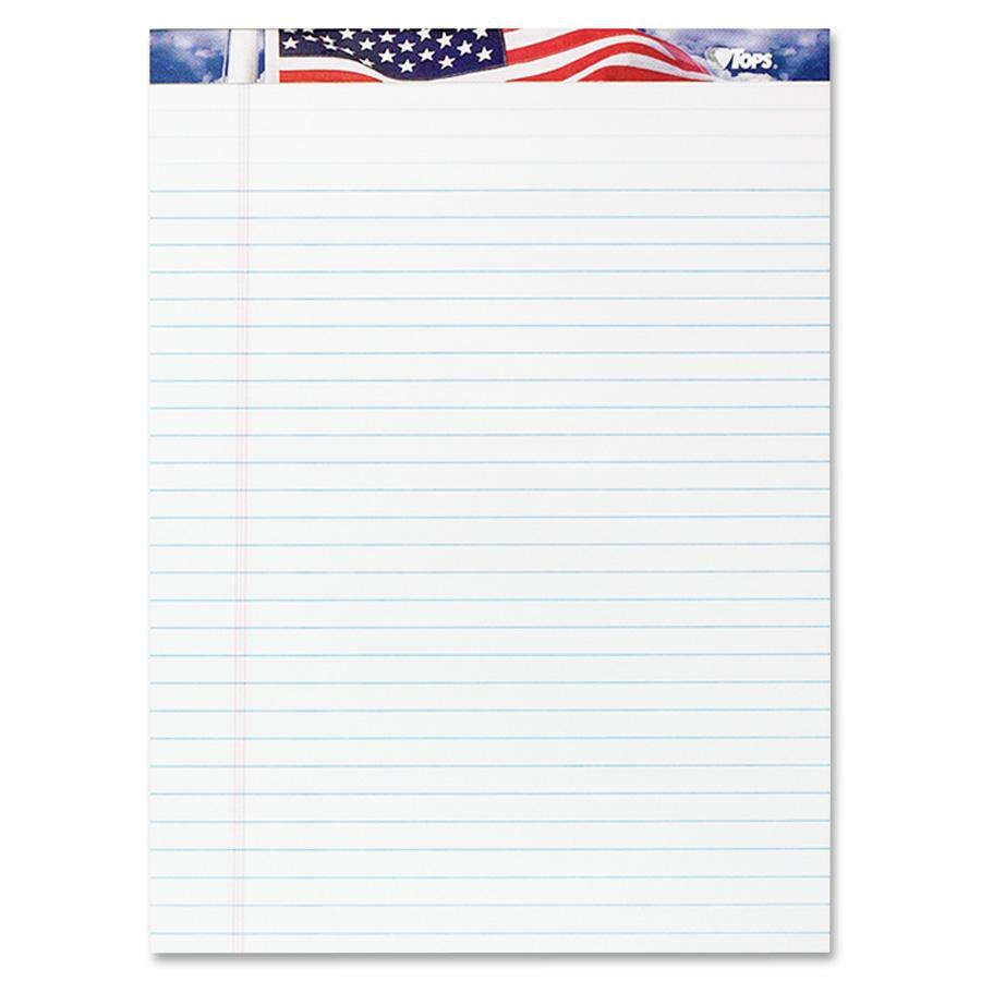 TOPS American Pride Writing Tablets - 50 Sheets - Strip - 0.34" Ruled - 16 lb Basis Weight - 8 1/2" x 11 3/4" - White Paper - Pe