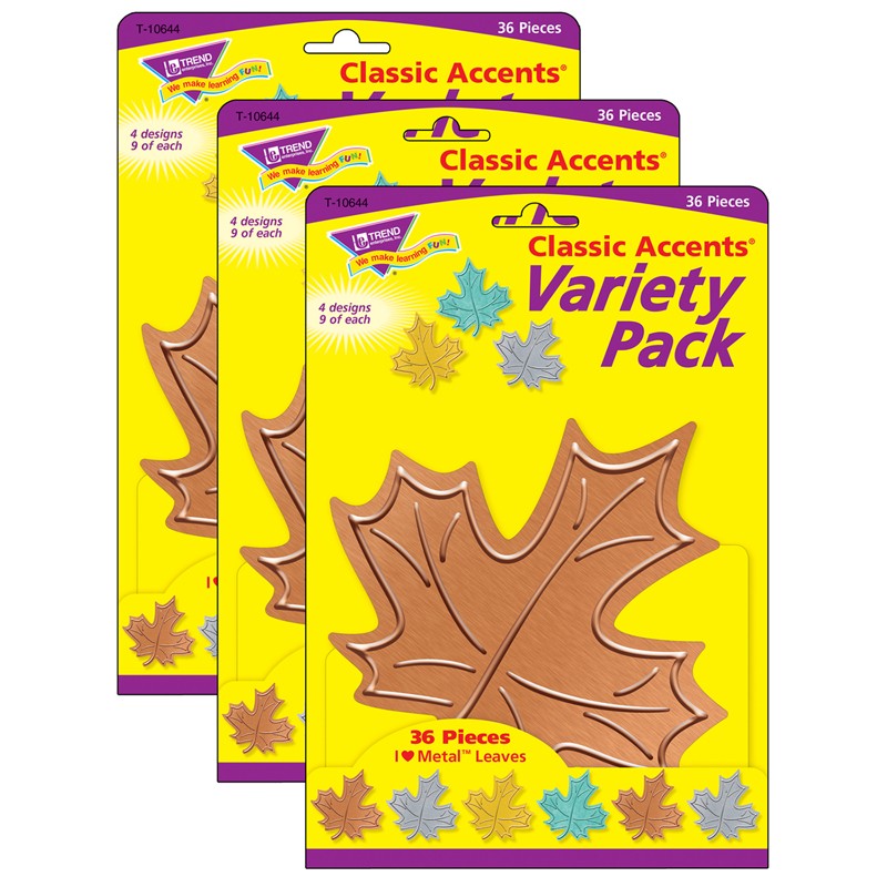I ♥ Metal Leaves Classic Accents Variety Pack, 36 Per Pack, 3 Packs
