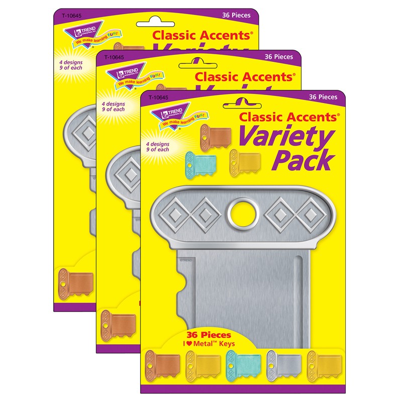 I ♥ Metal Keys Classic Accents Variety Pack, 36 Per Pack, 3 Packs