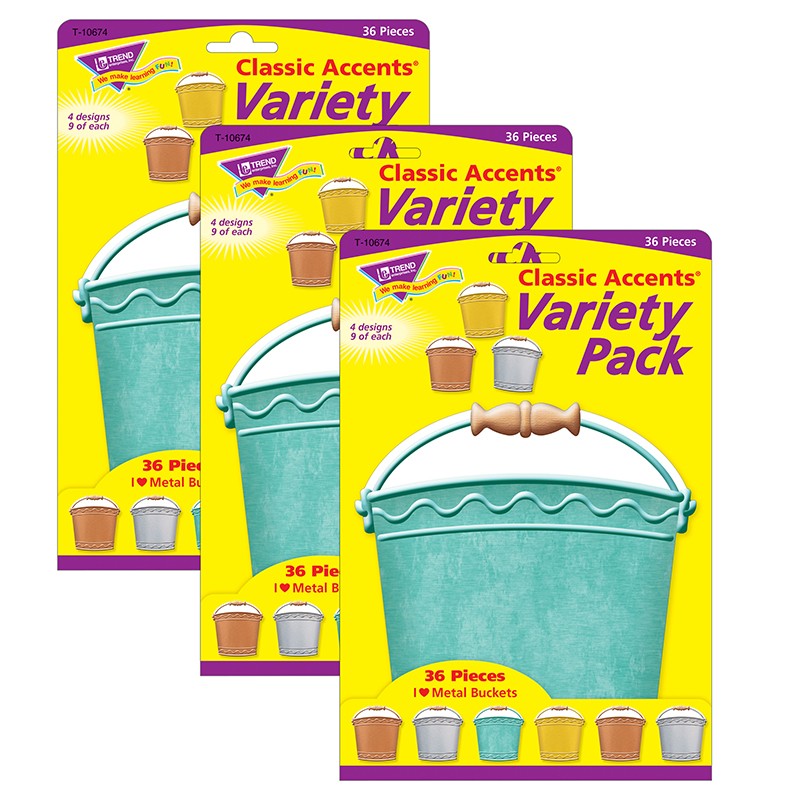 I ♥ Metal Buckets Classic Accents Variety Pack, 36 Per Pack, 3 Packs