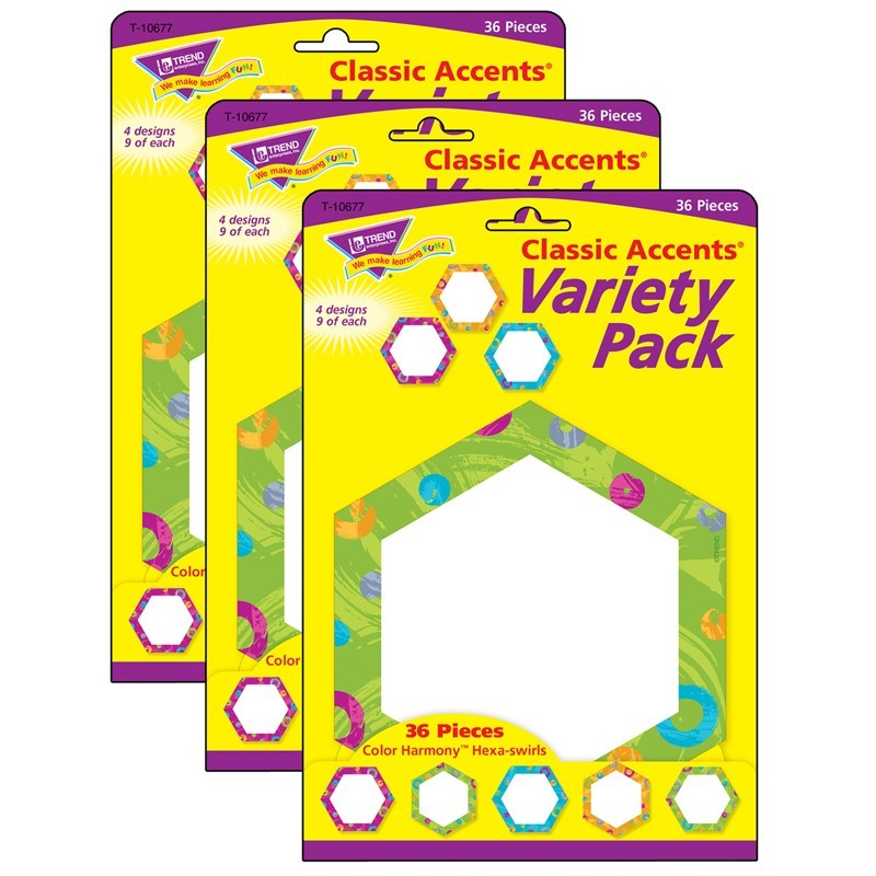 Color Harmony Hexa-swirls Classic Accents Variety Pack, 36 Per Pack, 3 Packs