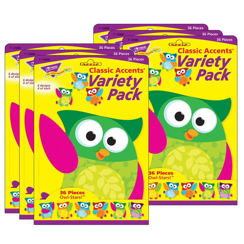 Owl-Stars! Classic Accents Variety Pack, 36 Per Pack, 3 Packs