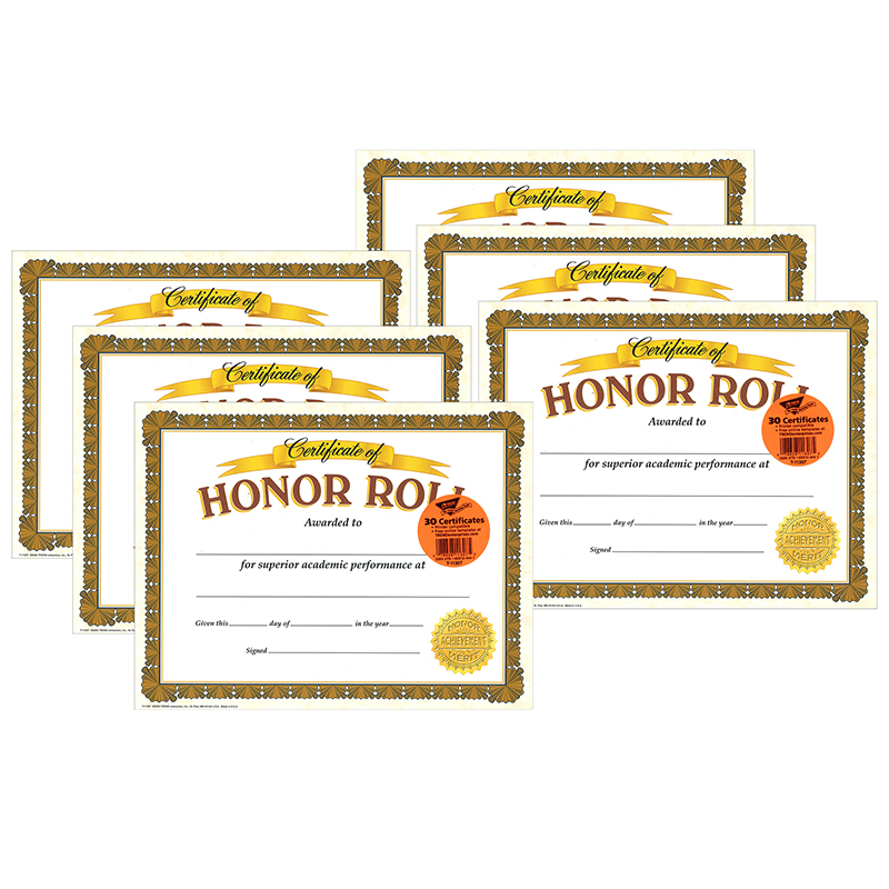 Honor Roll Classic Certificates, 30 Per Pack, 6 Packs