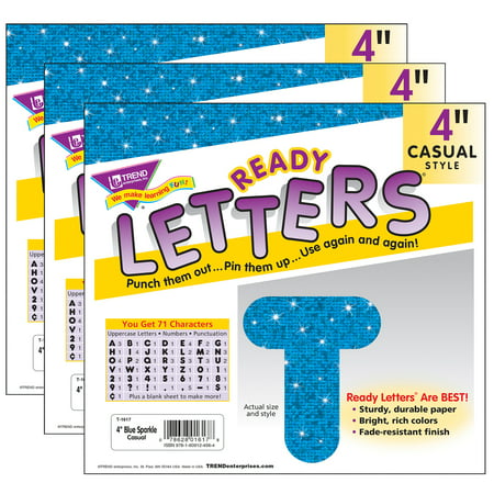 Blue Sparkle 4" Casual Uppercase Ready Letters, 71 Per Pack, 3 Packs