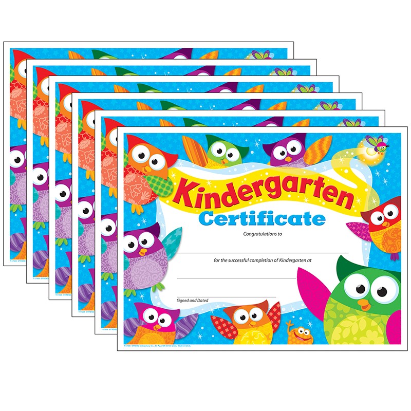 Kindergarten Certificate Owl-Stars!, 30 Per Pack, 6 Packs