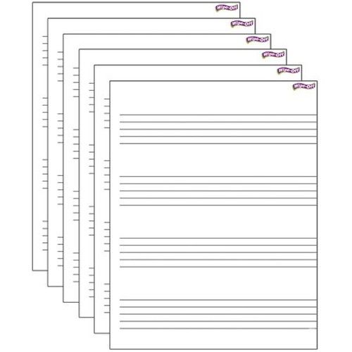 Music Staff Paper Wipe-Off Chart, 17" x 22", Pack of 6