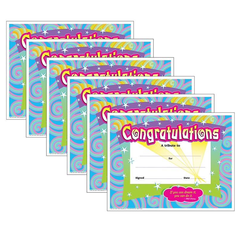 Congratulations/Swirls Colorful Classics Certificates, 30 Per Pack, 6 Packs
