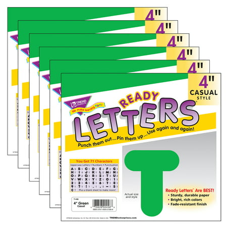 Green 4" Casual Uppercase Ready Letters, 6 Packs