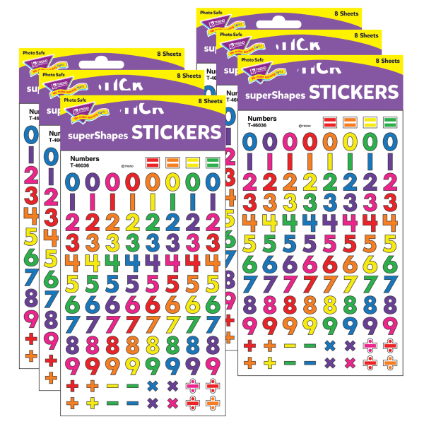 Numbers superShapes Stickers, 800 Per Pack, 6 Packs