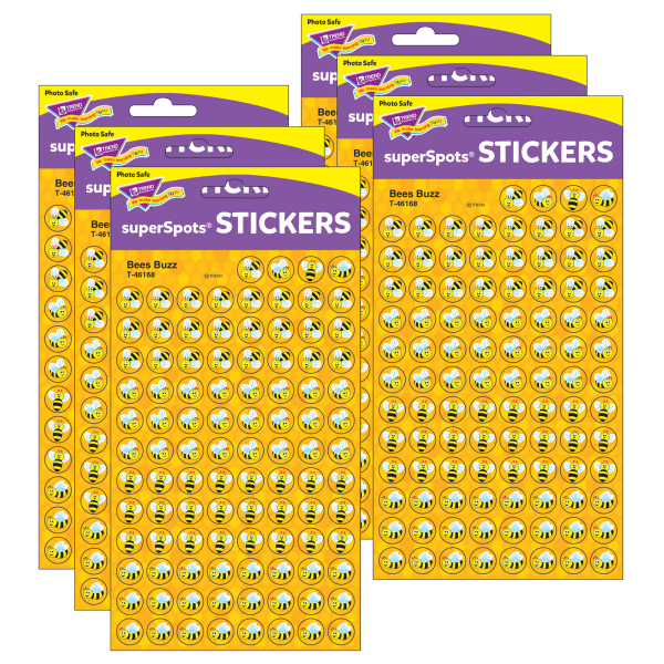 Bees Buzz superSpots Stickers, 800 Per Pack, 6 Packs