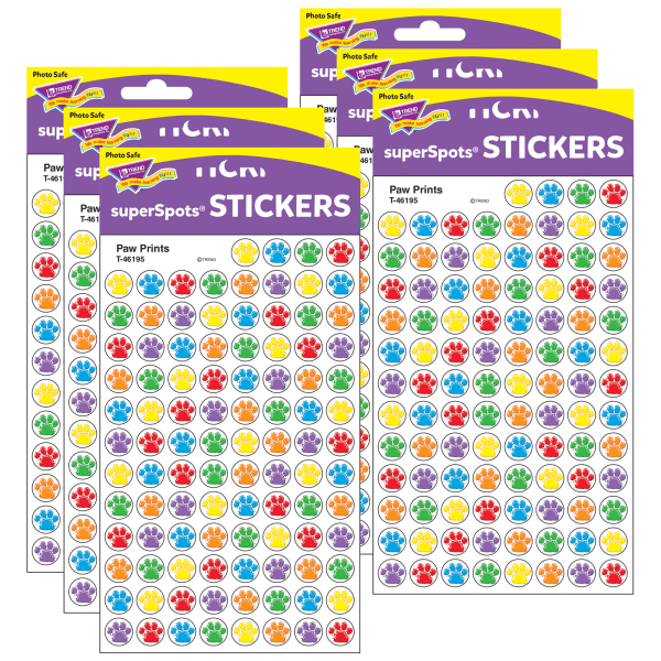 Paw Prints superSpots Stickers, 800 Per Pack, 6 Packs