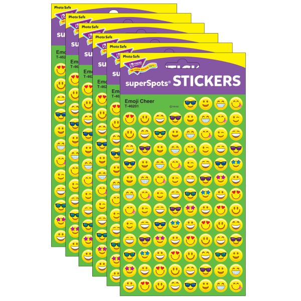 Emoji Cheer superSpots Stickers, 800 Per Pack, 6 Packs