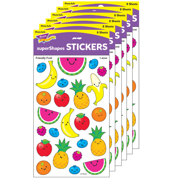 Friendly Fruit superShapes Stickers-Large, 192 Per Pack, 6 Packs