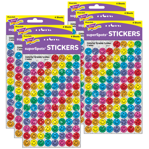 Colorful Smiles superSpots Stickers-Sparkle, 400 Per Pack, 6 Packs