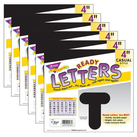 Black 4" Casual Uppercase Ready Letters, 6 Packs