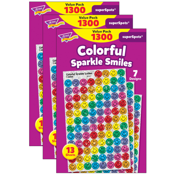 Colorful Sparkle Smiles superSpots Value Pack, 1300 Per Pack, 3 Packs