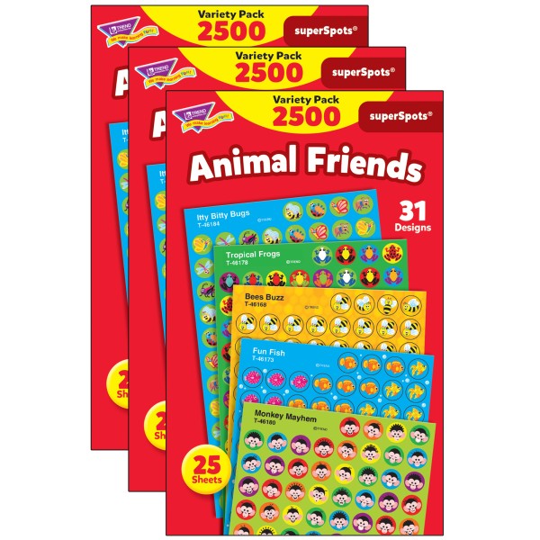 Animal Friends superSpots Stickers Variety Pack, 2500 Per Pack, 3 Packs