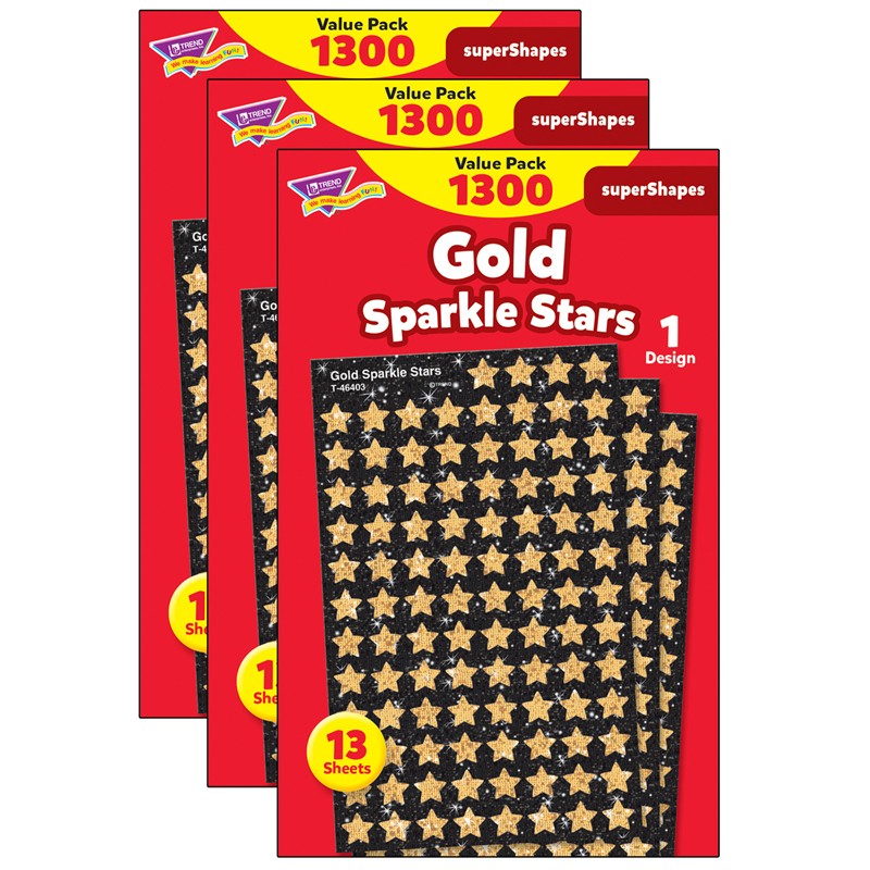 Gold Sparkle Stars superShapes Value Pack, 1300 Per Pack, 3 Packs