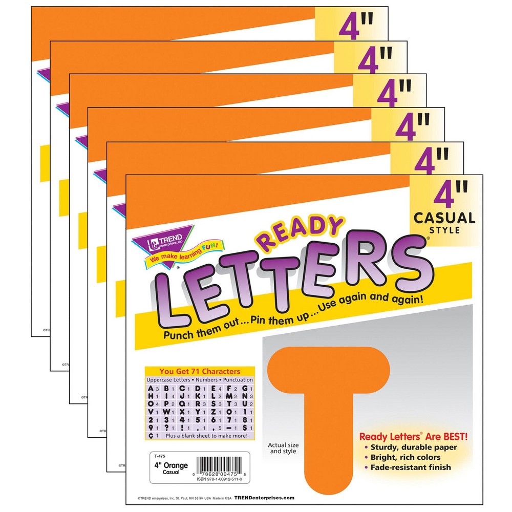 Orange 4" Casual Uppercase Ready Letters, 6 Packs