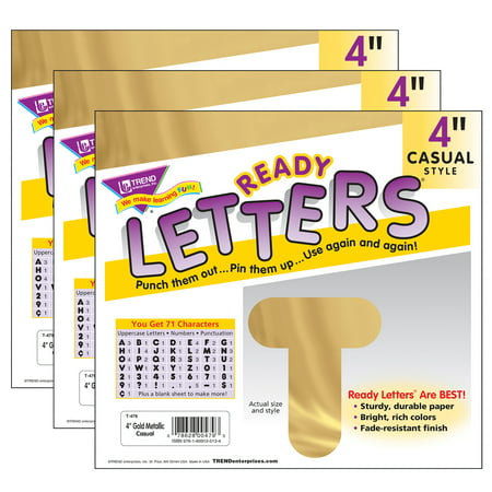 Gold Metallic 4" Casual Uppercase Ready Letters, 71 Per Pack, 3 Packs