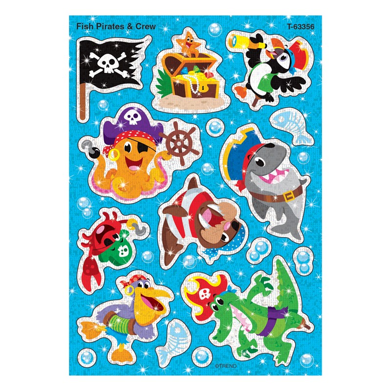 Fish Pirates & Crew Sparkle Stickers, 32 Count