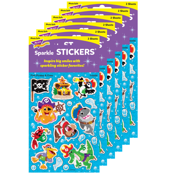 Fish Pirates & Crew Sparkle Stickers, 32 Per Pack, 6 Packs