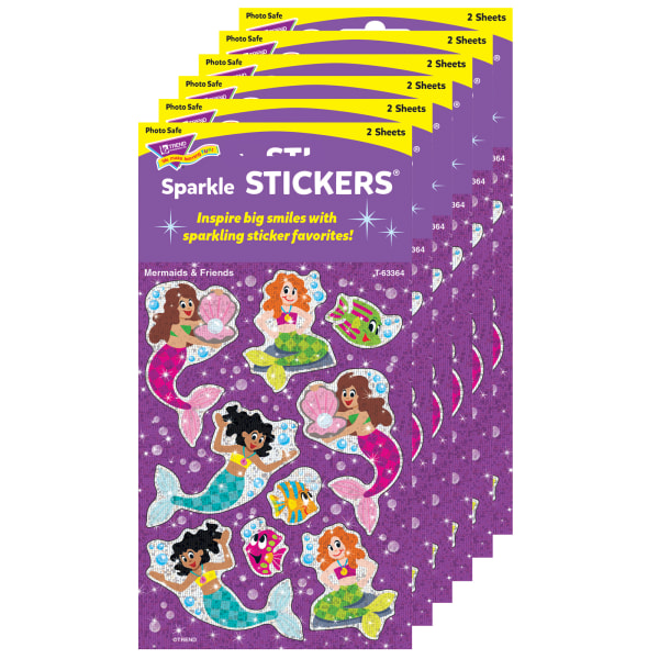 Mermaids & Friends Sparkle Stickers, 18 Per Pack, 6 Packs