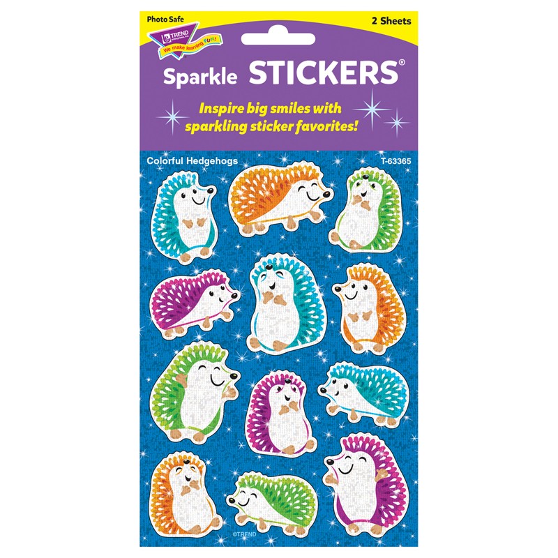 Colorful Hedgehogs Sparkle Stickers, 24 ct
