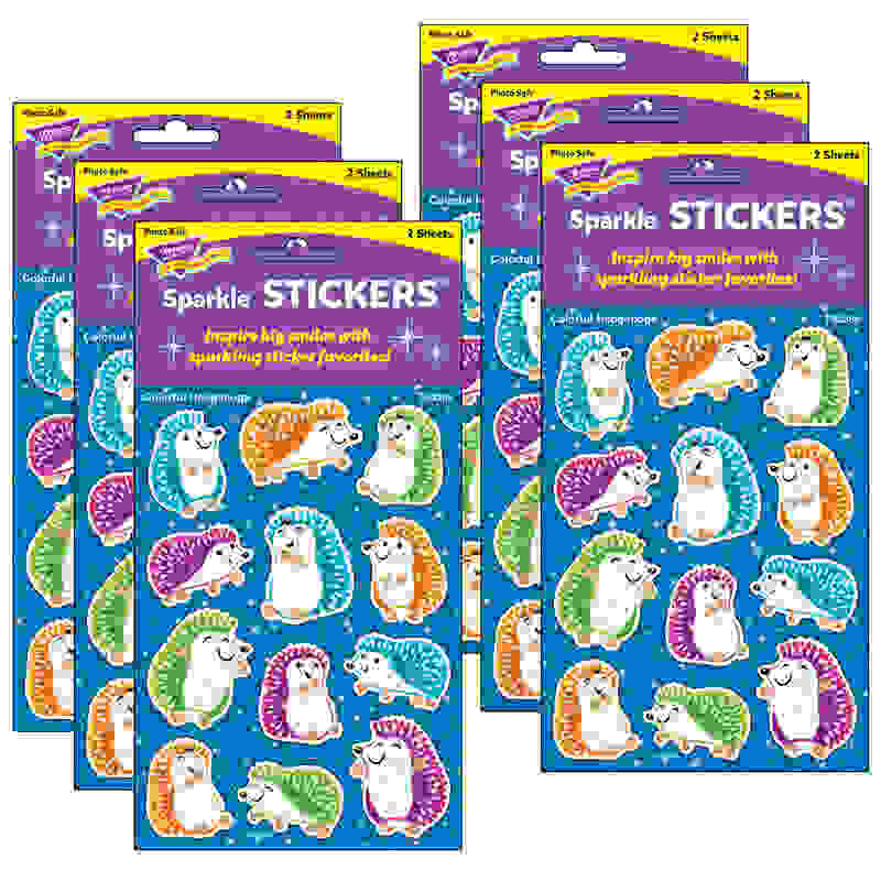 Colorful Hedgehogs Sparkle Stickers, 24 Per Pack, 6 Packs