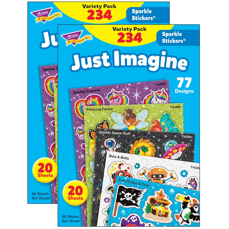Just Imagine Sparkle Stickers Variety Pack, 234 Per Pack, 2 Packs
