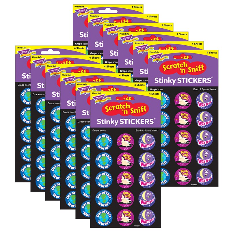 Earth & Space/Grape Stinky Stickers, 60 Per Pack, 12 Packs